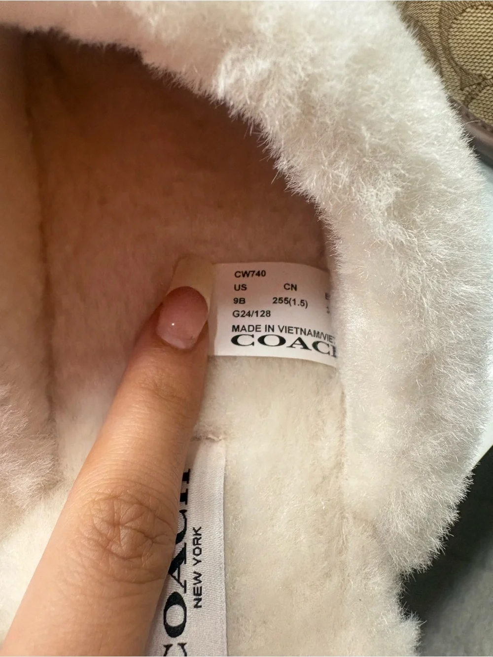 Coach brown and white cuffed fur slippers 🍂